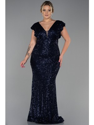 Pullu Büyük Beden Balık Abiye Elbise ABU1045