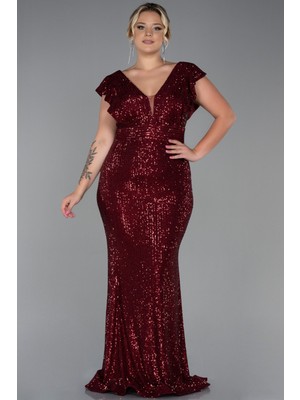 Pullu Büyük Beden Balık Abiye Elbise ABU1045