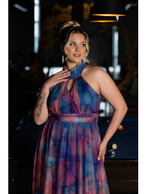 Abiyefon Uzun Çicekli Büyük Beden Abiye ABU1447