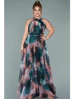 Abiyefon Uzun Çicekli Büyük Beden Abiye ABU1447