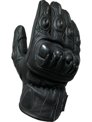 Venom VN-9021 Gerçek Deriden Korumalı Siyah Motorcu Eldiveni