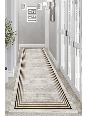 Thalia Home Ince Çerçeveli Kaymaz Tabanlı Yıkanabilir Baskılı Halı Yolluk