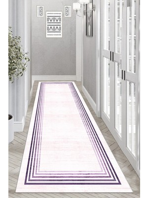 Thalia Home Ince Çerçeveli Kaymaz Tabanlı Yıkanabilir Baskılı Halı Yolluk