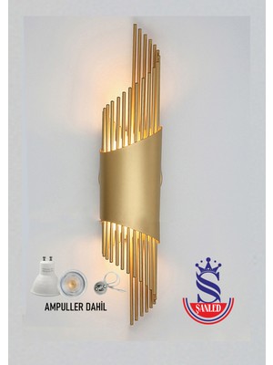 ŞANLED Sarkıt Modeli Metal Çift Yönlü Beyaz-Günışığı-Amber Işık Gold Kasa Duvar Aydınlatma Aplik-Pilli