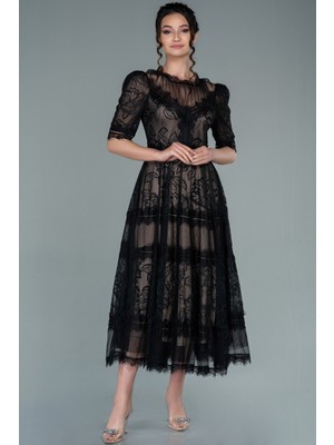 Abiyefon Kısa Kol Midi Davet Elbisesi ABK1388