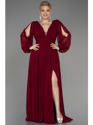 Abiyefon Uzun Kol Şifon Büyük Beden Abiye ABU1988