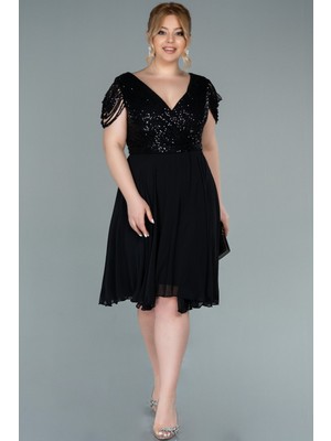 Abiyefon Üstü Pullu Kısa Şifon Büyük Beden Abiye ABK1376