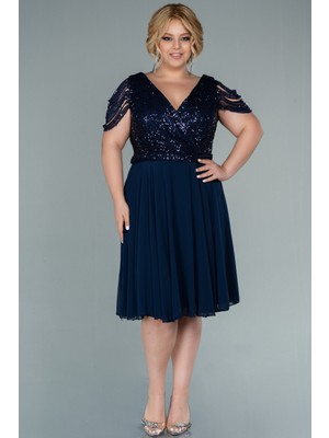 Abiyefon Üstü Pullu Kısa Şifon Büyük Beden Abiye ABK1376