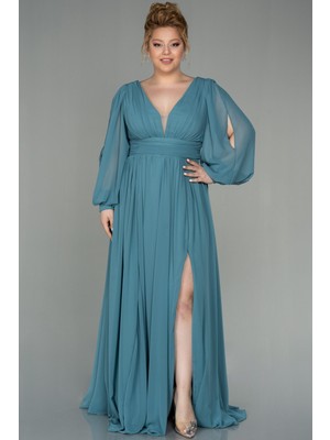 Abiyefon Uzun Kol Şifon Büyük Beden Abiye ABU1988