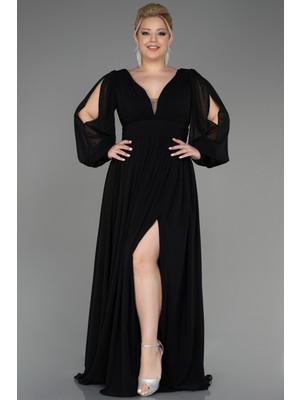 Abiyefon Uzun Kol Şifon Büyük Beden Abiye ABU1988