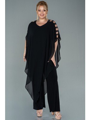 Abiyefon Kısa Kol Şifon Uzun Büyük Beden Abiye Tulum ABT080