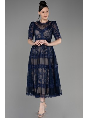 Abiyefon Kısa Kol Midi Dantel Büyük Beden Abiye ABK1396