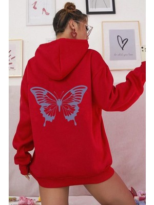 Unisex Butterfly Baskılı Sweatshirt Kp-Kırmızı-Eflatun