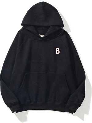 Unisex B Harfli Siyah Sweatshirt TRNDZ232