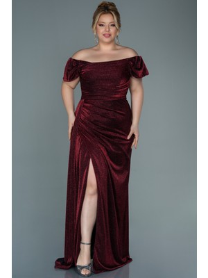 Abiyefon Kayık Yaka Uzun Simli Büyük Beden Abiye ABU2658