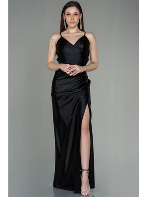 Abiyefon Sırt Dekolteli Yırtmaçlı Uzun Saten Abiye ABU2800