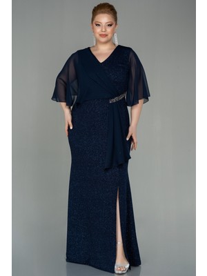 Abiyefon Kısa Kol Uzun Simli Büyük Beden Abiye ABU2857