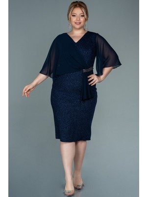 Abiyefon Kısa Kol Simli Midi Büyük Beden Abiye ABK1610