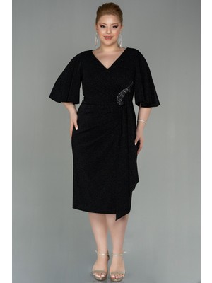 Abiyefon Kısa Kol V Yaka Midi Büyük Beden Abiye ABK1625