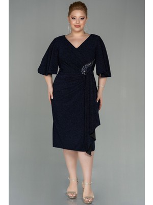 Abiyefon Kısa Kol V Yaka Midi Büyük Beden Abiye ABK1625