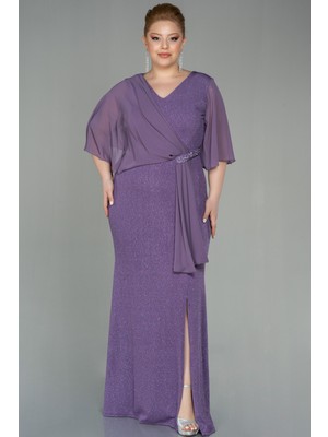 Abiyefon Kısa Kol Uzun Simli Büyük Beden Abiye ABU2857