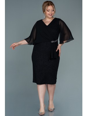 Abiyefon Kısa Kol Simli Midi Büyük Beden Abiye ABK1610