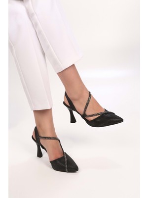 Kocamanlar Feles Şerit Taş Biyeli Simli Topuklu Kadın Abiye Ayakkabı