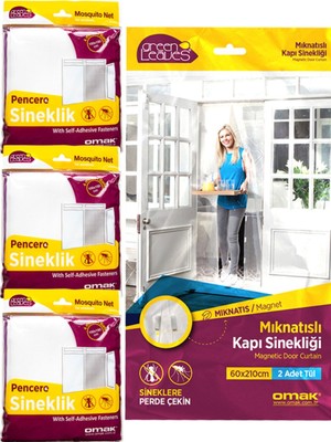 Omak 1 Adet Mıknatıslı Kapı Sinekliği 120 x 210 cm + 3 Adet Pencere Sinekliği 150 x 100 Sineklik Paketi