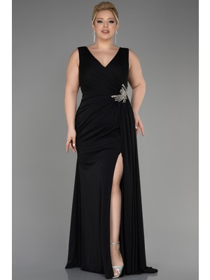 Abiyefon Kolsuz Kruvaze Yaka Uzun Büyük Beden Abiye ABU2934