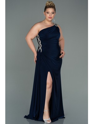 Abiyefon Tek Omuz Yırtmaçlı Uzun Büyük Beden Abiye ABU3132