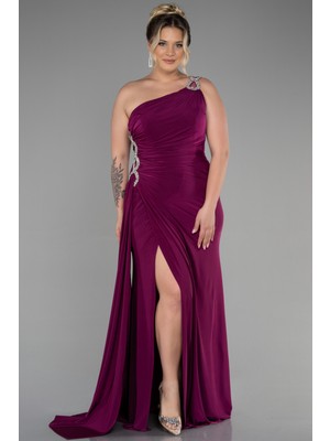 Abiyefon Tek Omuz Yırtmaçlı Uzun Büyük Beden Abiye ABU3132