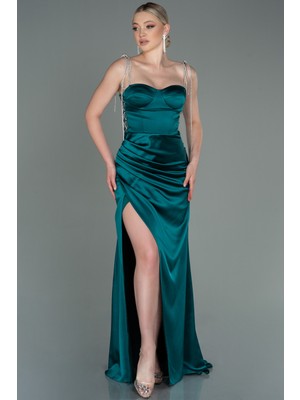 Abiyefon Taş Askılı Yırtmaçlı Uzun Saten Abiye ABU3198