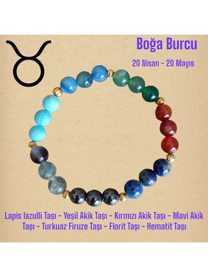 Mga Doğaltaş Boğa Burcu Bileklik Lapis Lazulli Taşı Akik Taşları Turkuaz Firuze Taşı Florit Taşı Hematit Taşı