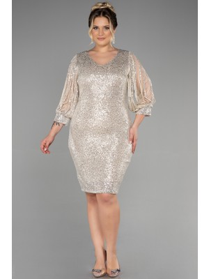 Abiyefon Kapri Kol Kısa Pul Payet Büyük Beden Abiye ABK1879