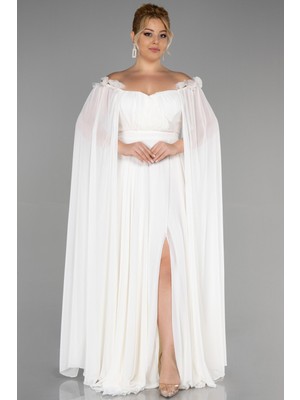 Abiyefon Kayık Yaka Uzun Şifon Büyük Beden Abiye ABU3464