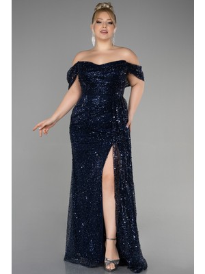 Abiyefon Kayık Yaka Uzun Pullu Büyük Beden Abiye ABU3579