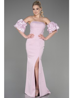 Abiyefon Straplez Kol Aksesuarlı Yırtmaçlı Uzun Abiye ABU3659