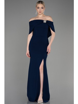 Abiyefon Kayık Yaka Bacak Dekolteli Uzun Abiye ABU3775