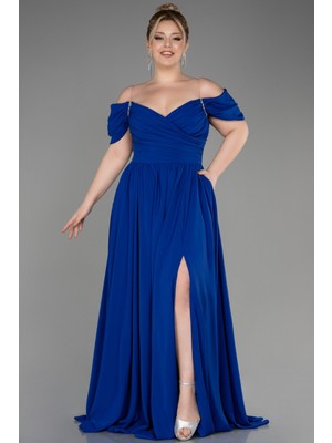 Abiyefon Kayık Yaka Uzun Şifon Büyük Beden Abiye ABU3738