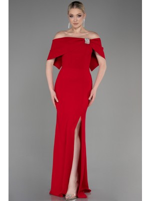 Abiyefon Kayık Yaka Bacak Dekolteli Uzun Abiye ABU3775