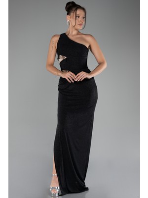 Abiyefon Tek Omuz Bel Dekolteli Uzun Simli Abiye Elbise ABU3702