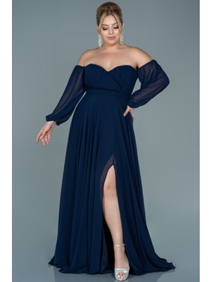 Abiyefon Straplez Uzun Kol Şifon Büyük Beden Abiye ABU2597