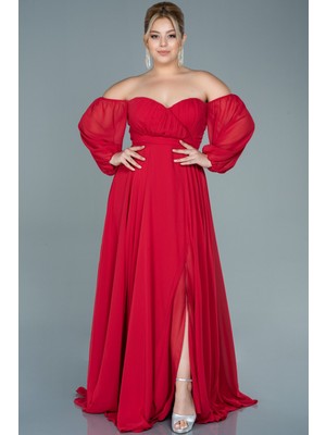 Abiyefon Straplez Uzun Kol Şifon Büyük Beden Abiye ABU2597