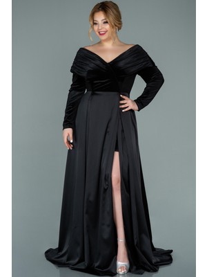 Abiyefon Kadife Uzun Kol Saten Büyük Beden Abiye ABU2084