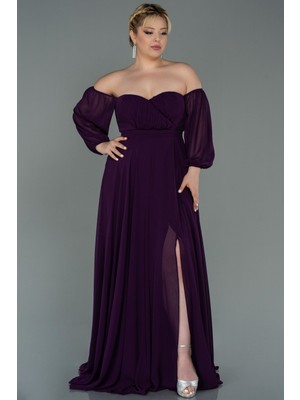 Abiyefon Straplez Uzun Kol Şifon Büyük Beden Abiye ABU2597