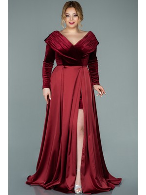 Abiyefon Kadife Uzun Kol Saten Büyük Beden Abiye ABU2084