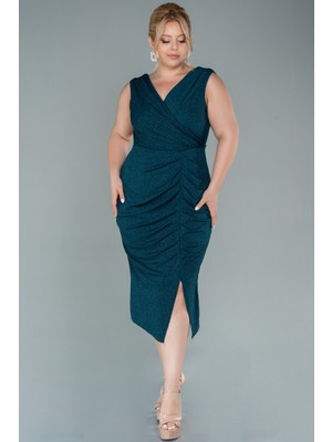 Abiyefon Kolsuz Simli Midi Büyük Beden Abiye ABK1492