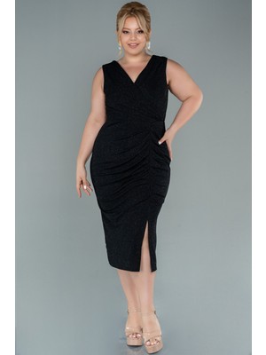 Abiyefon Kolsuz Simli Midi Büyük Beden Abiye ABK1492