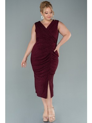 Abiyefon Kolsuz Simli Midi Büyük Beden Abiye ABK1492