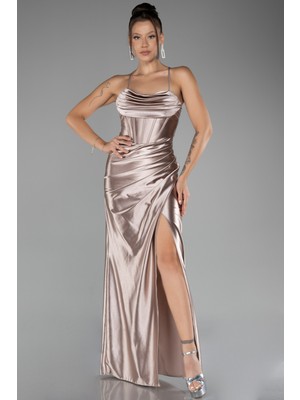 Abiyefon Bacak Dekolteli Balen Korse Uzun Saten Abiye ABU3247